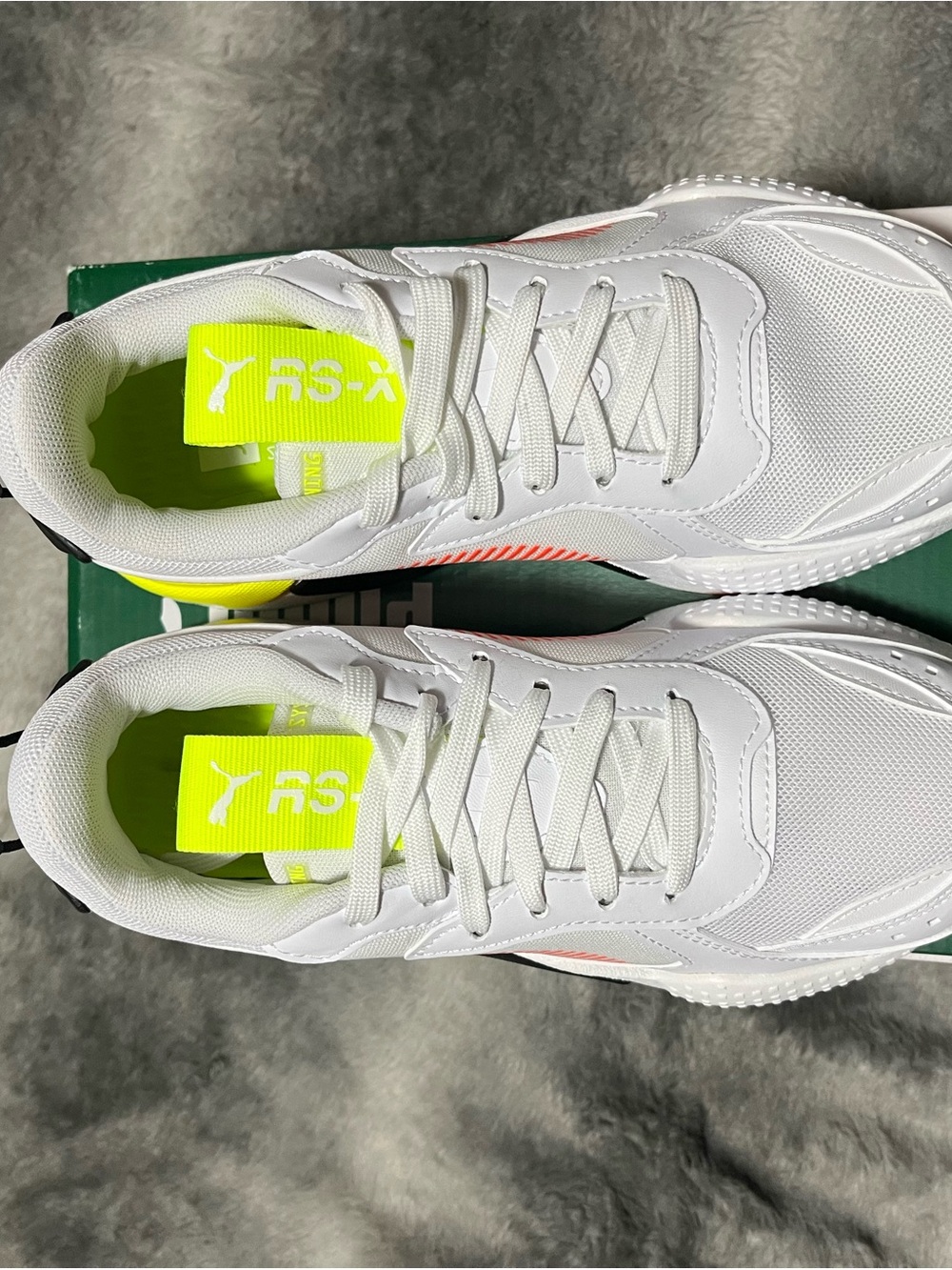 Puma Kids White Sneakers with Neon Yellow Tongue Accents